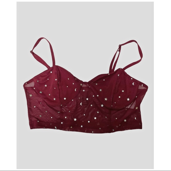 FOREVER 21 | CELESTIAL STAR MOON SEMI SHEER CROP CAMI BRALETTE - Picture 2 of 5